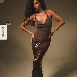 Elegant Backless Brown Dress